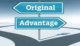 Ilustración que muestra una carretera que se divide en dos y dos rótulos que dicen original y advantage en referencia a Medicare