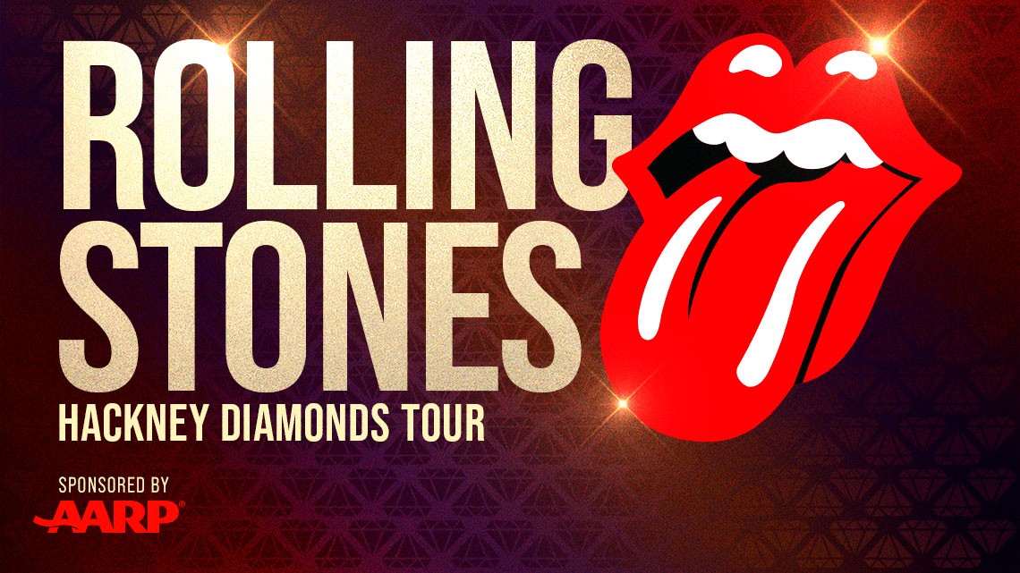 brown purple gold red rolling stones concert poster with red lips tongue out symbol