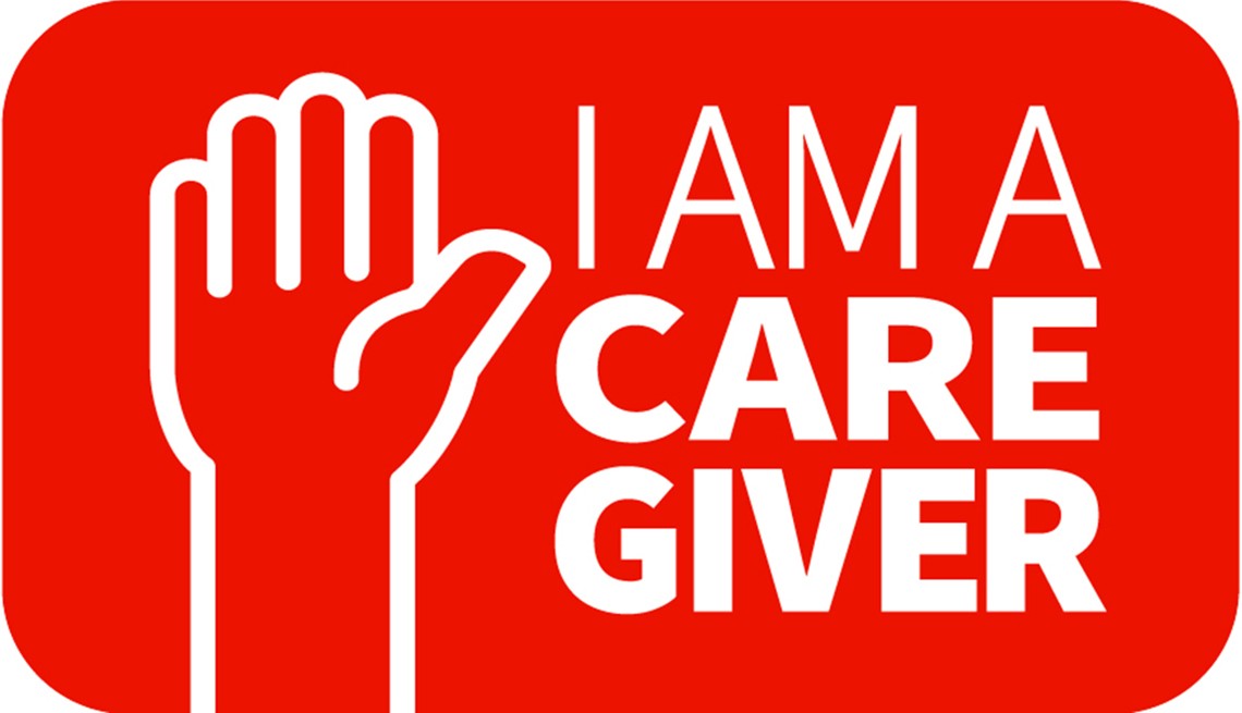 the words i am a caregiver with an icon of a raised hand