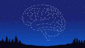 Ilustración de una constelación en forma de cerebro en una noche oscura
