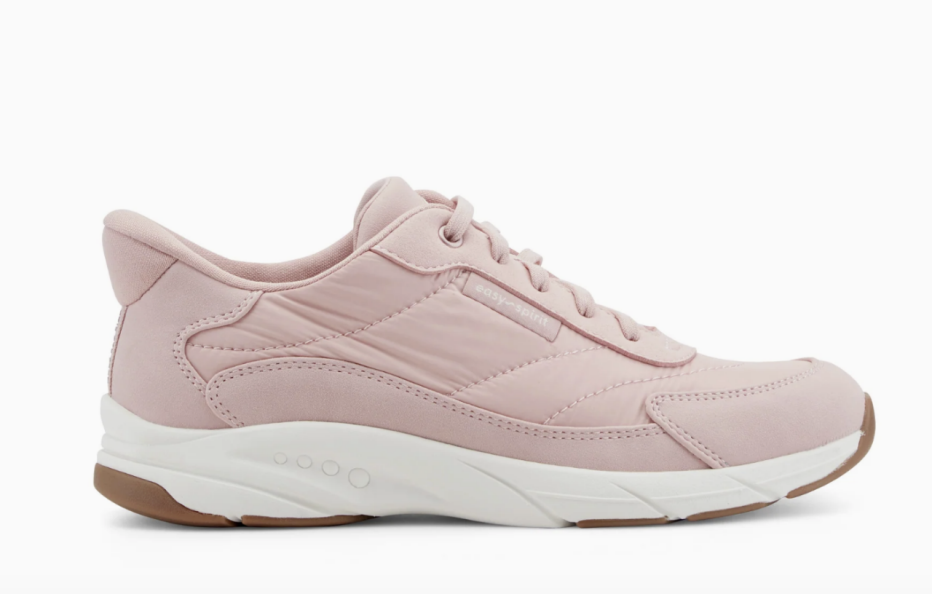 Easy Spirit Limited Edition Move for Pink Ace SOEASY Sneaker features lace-up closure, cushioned white sole, and soft textile panels.