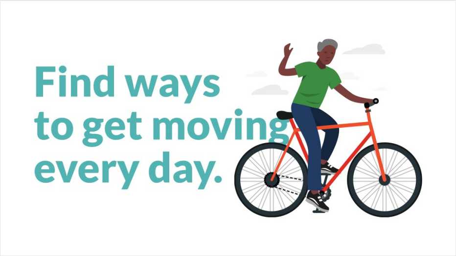 A graphic of a person riding a bike