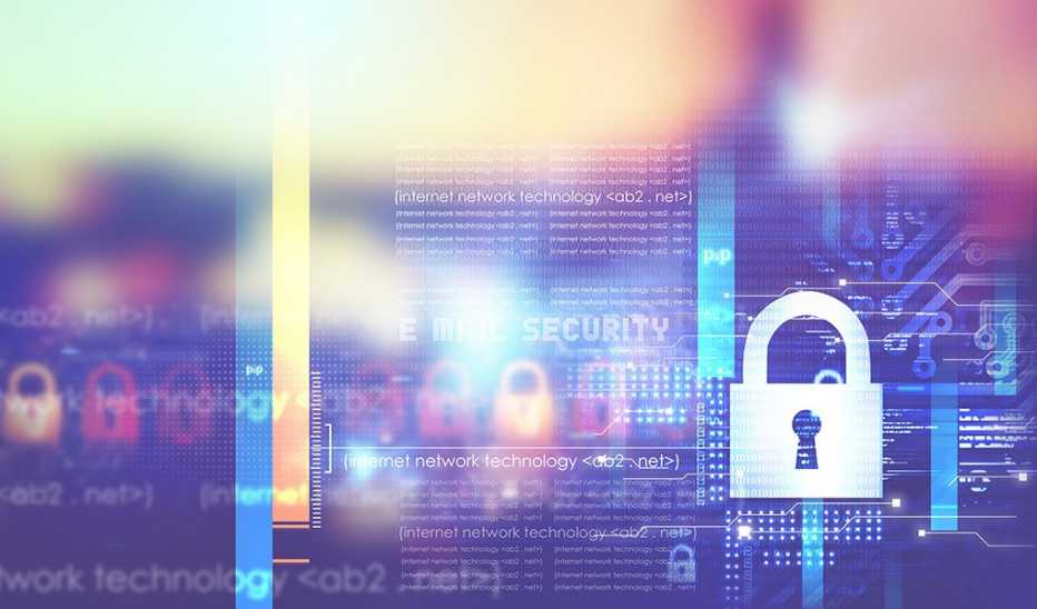 An illustration of digital security with a lock symbol and code