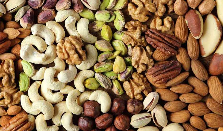 A close-up view of various kinds of nuts