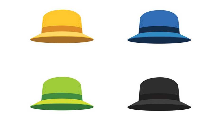 An illustration of different colored hats