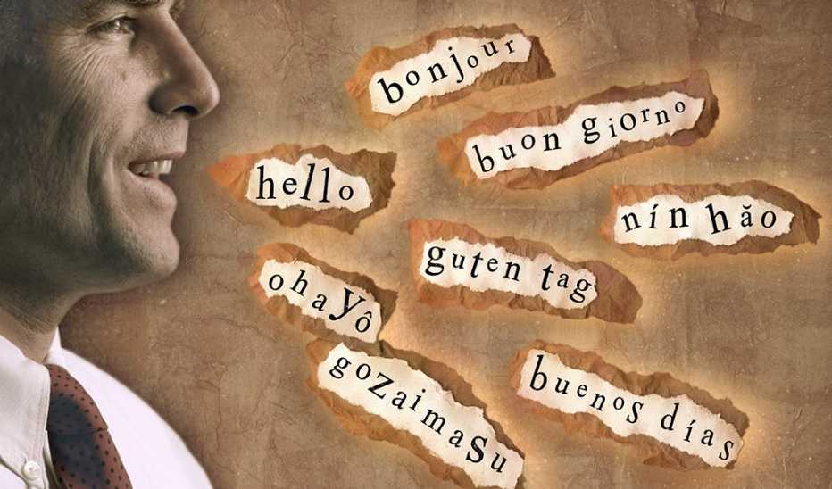Man saying "hello" in different languages