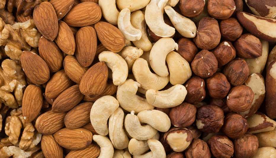 A close-up view of different types of nuts