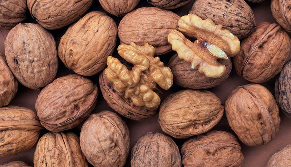 A close-up view of walnuts