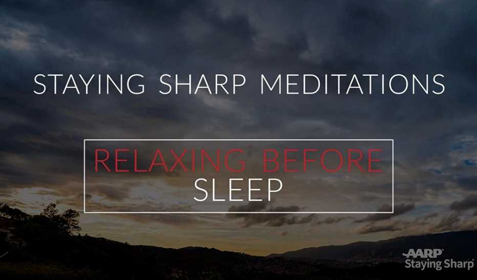 "Relaxing Before Sleep" text over top a mountain skyline