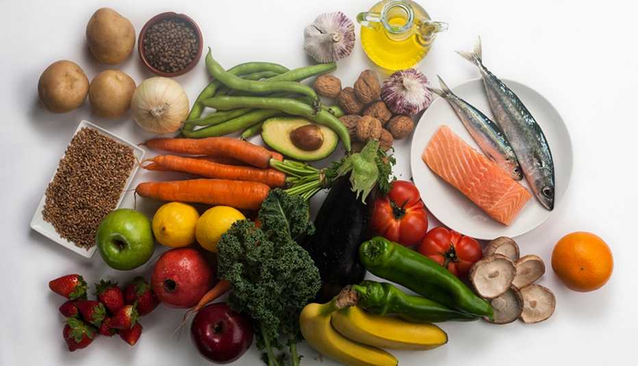 An assortment of various foods, including fruits and vegetables