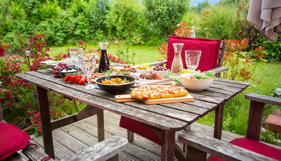 A Mediterranean antipasti on a garden table