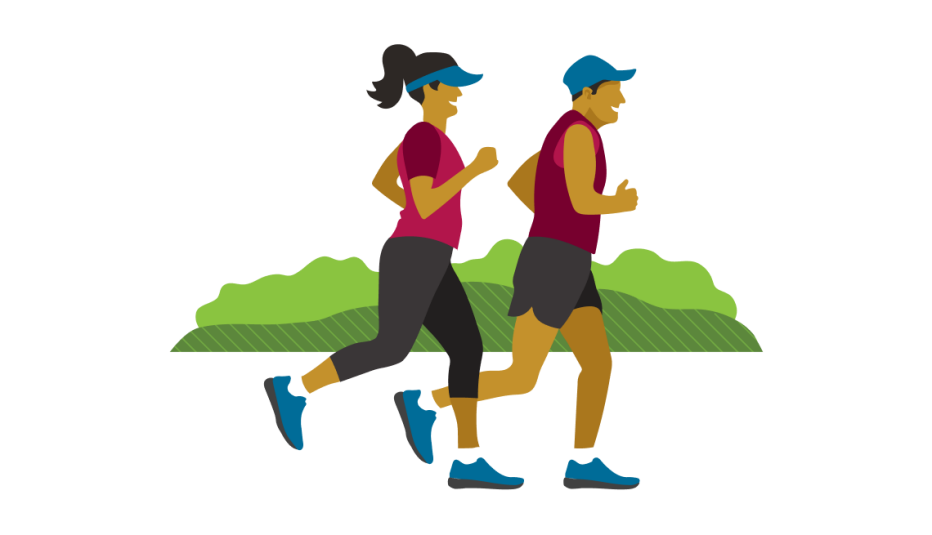 A couple running in a park