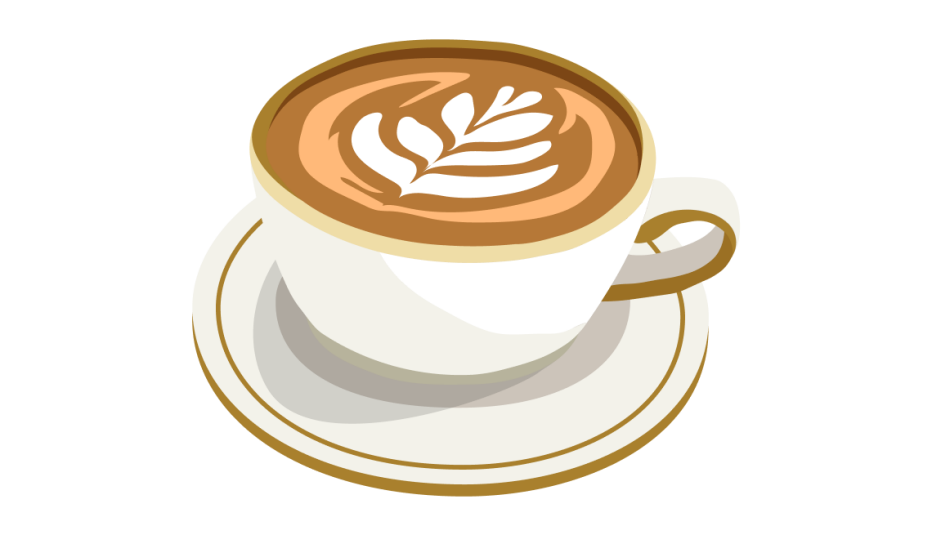 A latte in a white mug with foam art