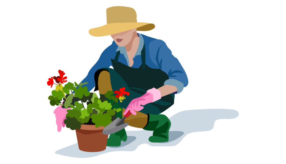 A woman gardening with a potted plant