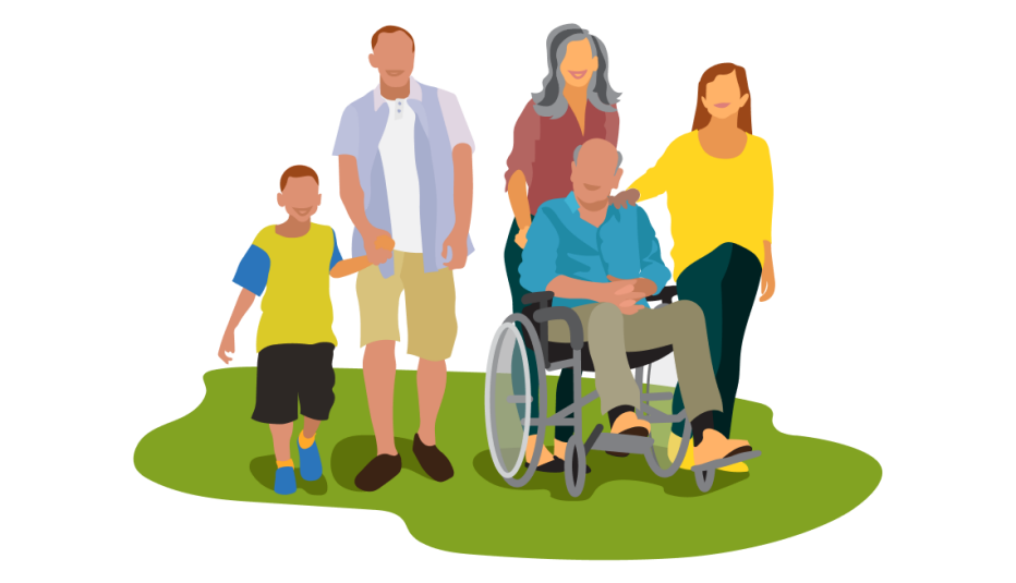 A multigenerational family together outside