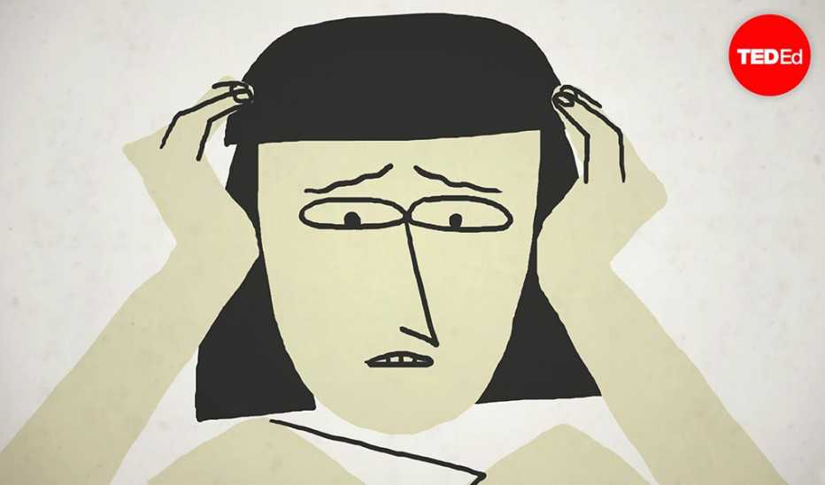 An illustration of a woman with her hands on her head looking stressed