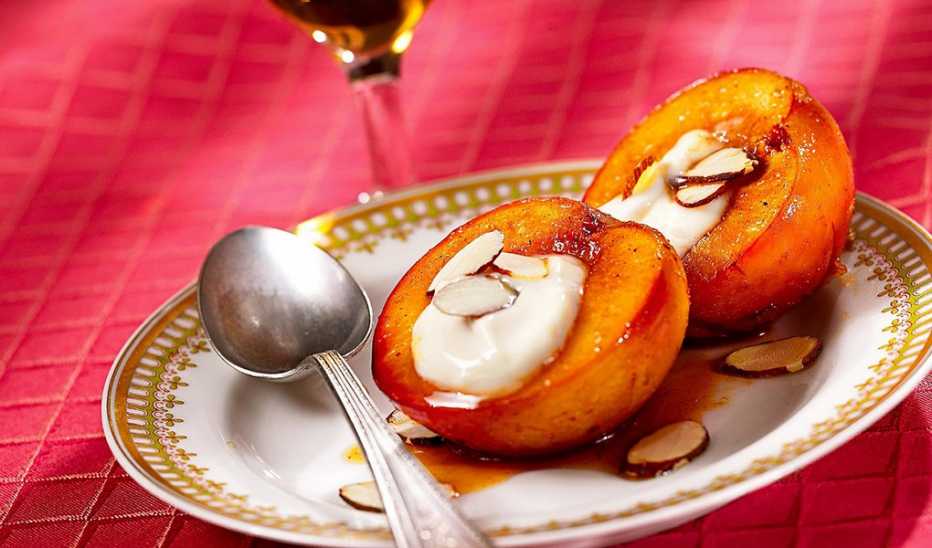 A close-up view of spicy roasted plums on a plate