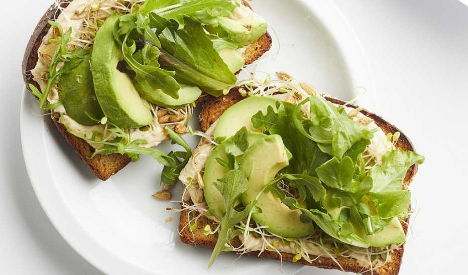 A close-up view of West Coast toast on a plate