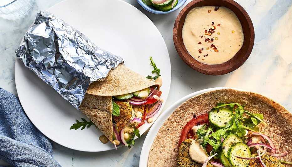 Baked falafel sandwiches A close-up view of baked falafel sandwiches on plates