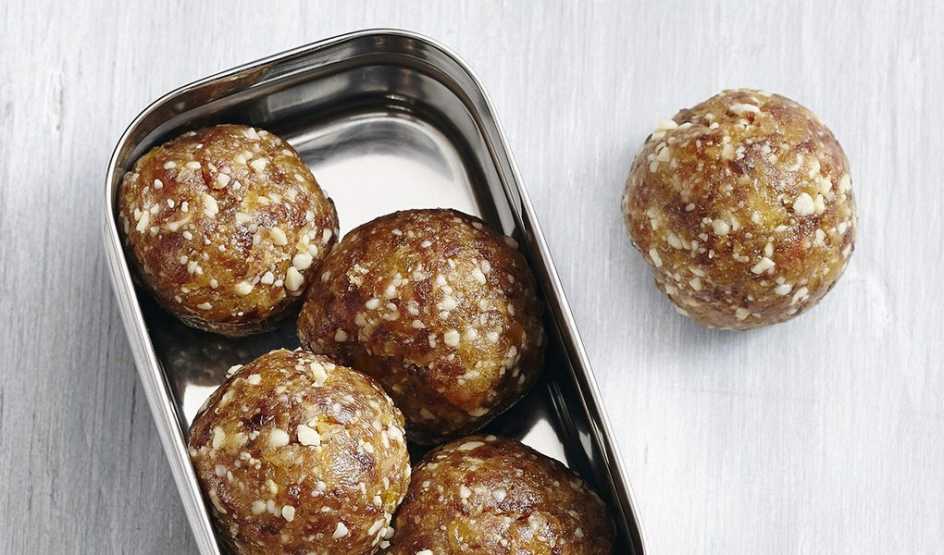 A close-up view of mango-date energy bites