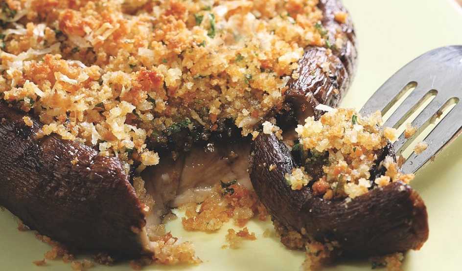 Roasted portobello caps A close-up view of roasted portobello caps on a plate