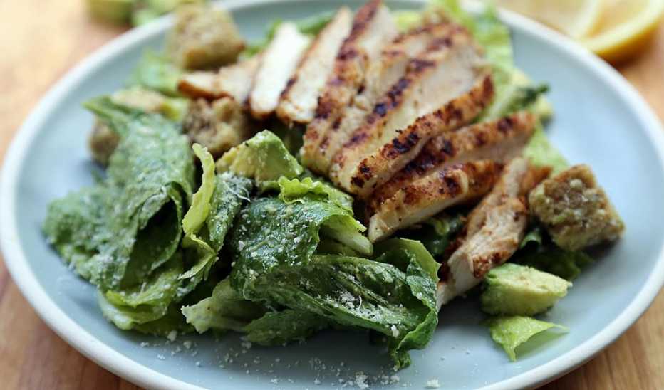 Southwest grilled chicken caesar A close-up view of southwest grilled chicken caesar on a plate