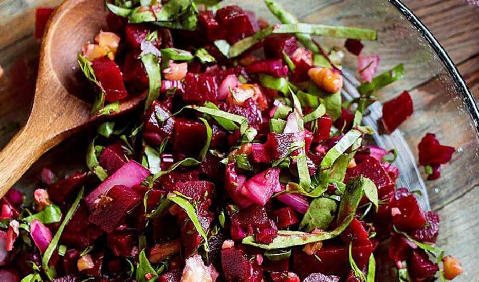 Roasted beet salad A close-up view of roasted beet salad in a bowl