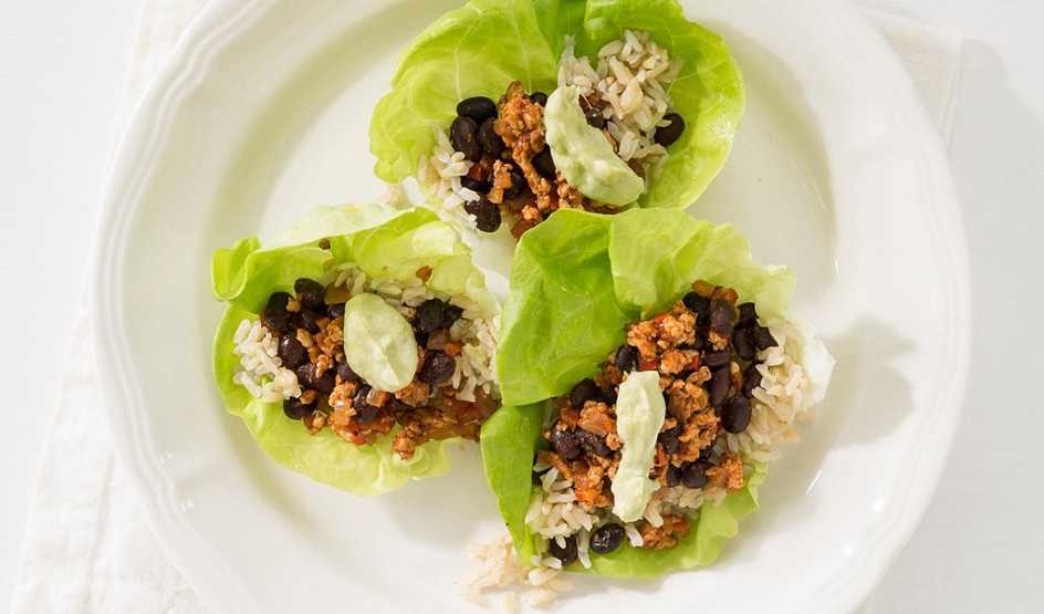 Turkey taco lettuce wrap A close-up view of turkey taco lettuce wrap on a plate