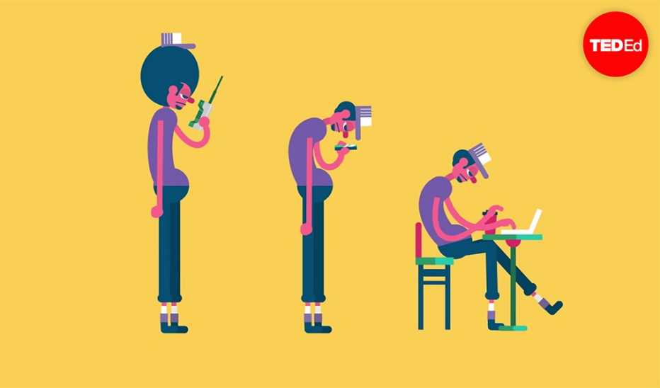 An illustration of a people with bad posture while standing and sitting