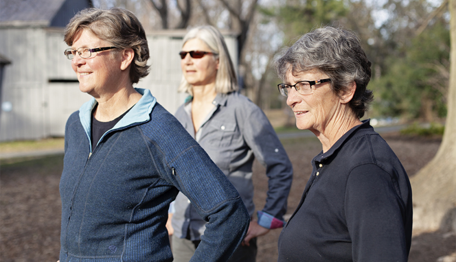 Three women looking out at something