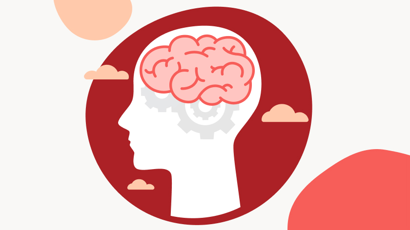 A graphic of the silhouette of a person's head with their brain highlighted