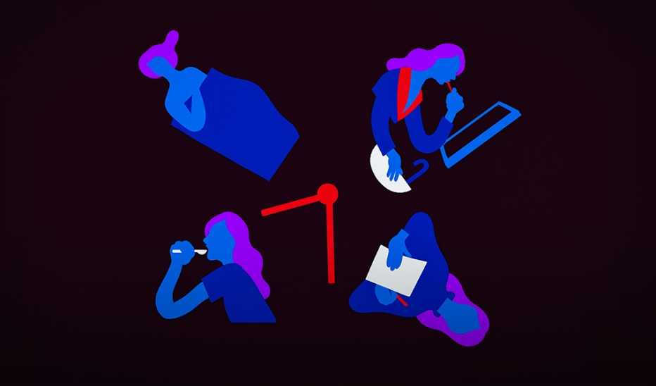 An illustration of a woman doing things in bed