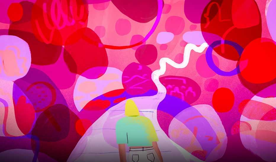 An illustration of a person walking on a path in their sleep