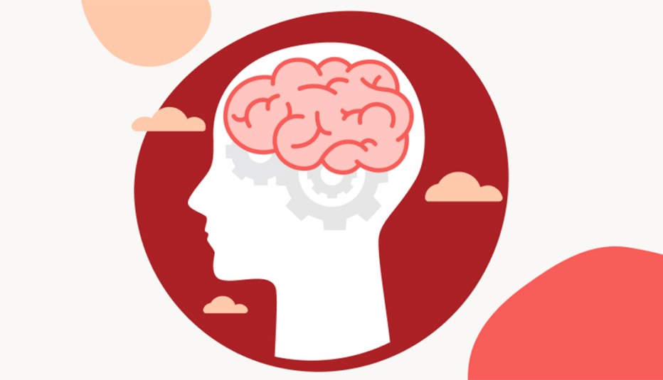 A graphic of the silhouette of a person's head with their brain highlighted