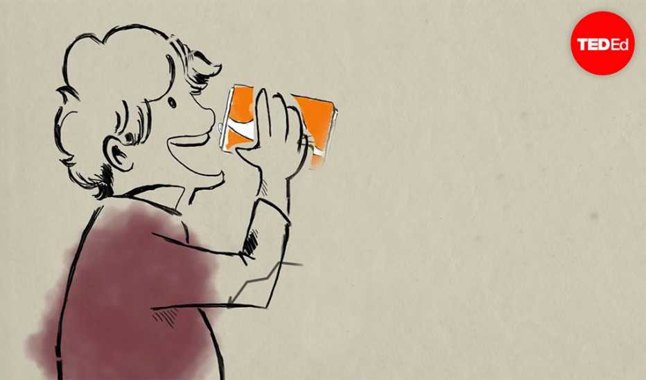 An illustration of a male drinking out of a can