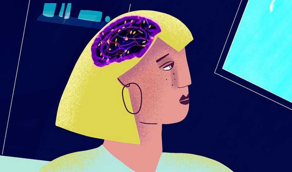 An illustration of a woman and the brain in her head