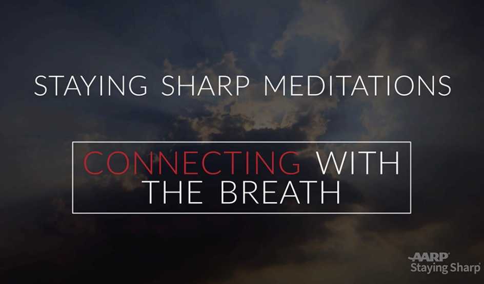 "Connecting With the Breath" text over top clouds in the sky